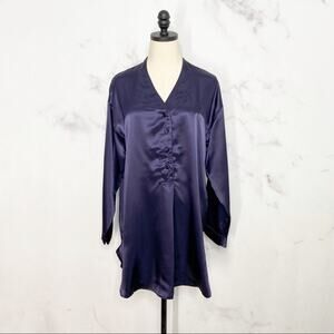 NWT Victoria's Secret Satin Nightgown Navy Blue Vintage Gold Label Lounge Size M